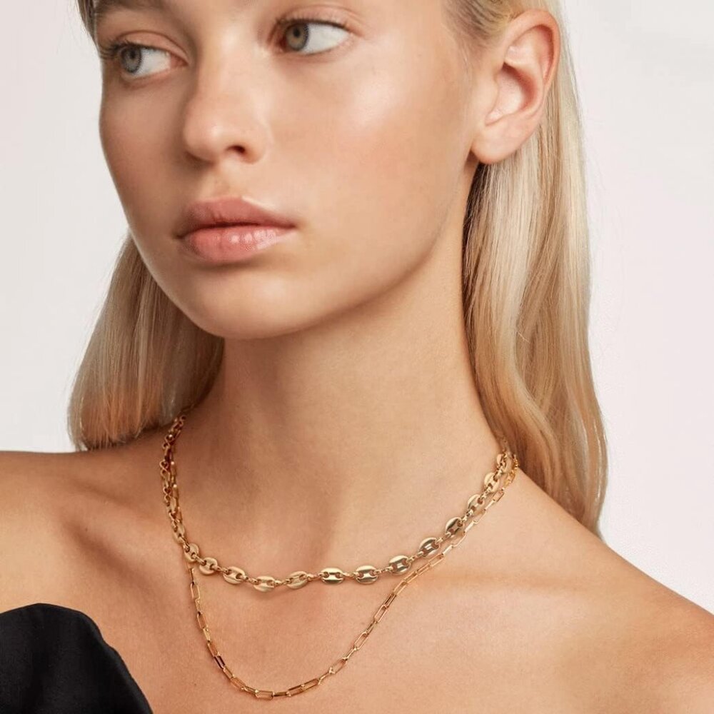 18K Gold Plated Paperclip Chain Choker Satellite Chain Freshwater Cultured Biwa - Picture 2 of 6